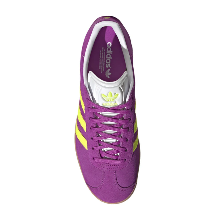 adidas Gazelle Purple & Neon Yellow Sneakers with Gum Sole