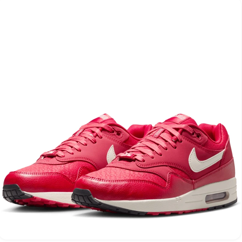 Nike Air Max 1 Red Sneakers with Cream Swoosh & Viva Tejas Details