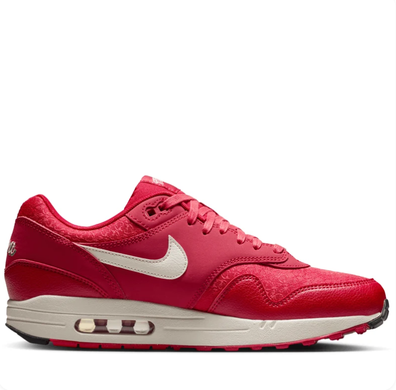 Nike Air Max 1 Red Sneakers with Cream Swoosh & Viva Tejas Details