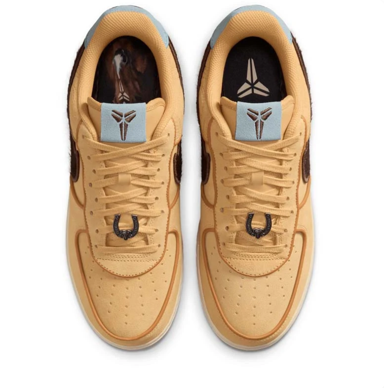 Nike Air Force 1 Low Golden Tan & Brown Sneakers with Light Blue Accents