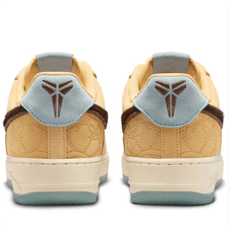 Nike Air Force 1 Low Golden Tan & Brown Sneakers with Light Blue Accents