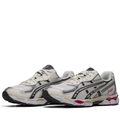 ASICS Silver & Cream Sneakers with Black Stripes and Pink Accents
