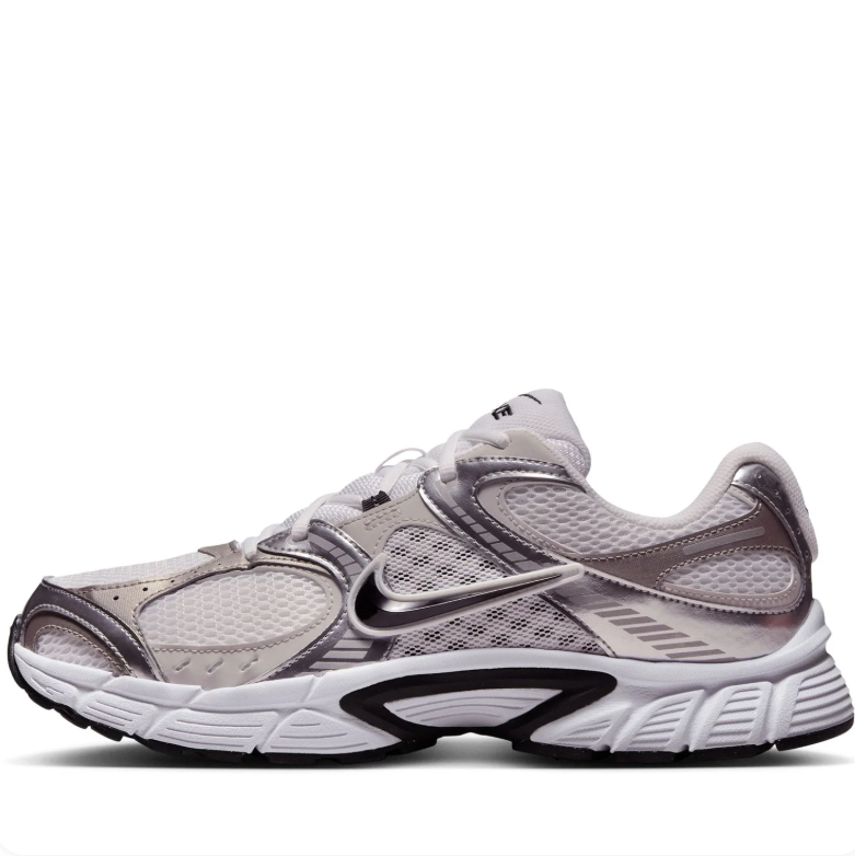 Nike Silver & White Running-Inspired Sneakers with Black Swoosh