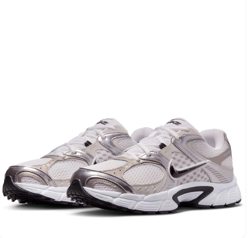Nike Silver & White Running-Inspired Sneakers with Black Swoosh