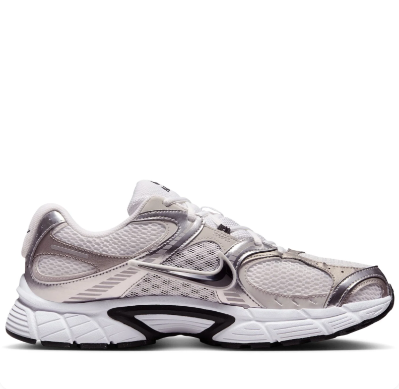 Nike Silver & White Running-Inspired Sneakers with Black Swoosh