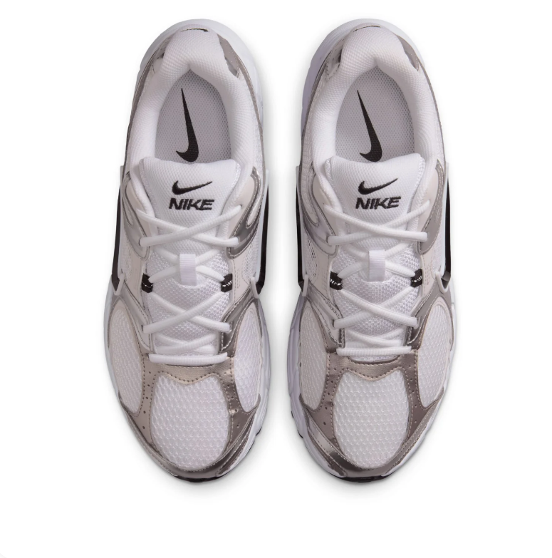 Nike Silver & White Running-Inspired Sneakers with Black Swoosh