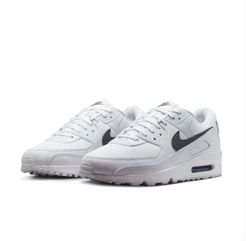 Nike Air Max 90 White Sneakers with Dark Gray Swoosh