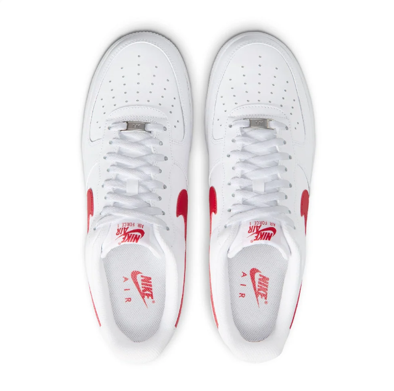 Nike Air Force 1 Low White Sneakers with Red Swoosh