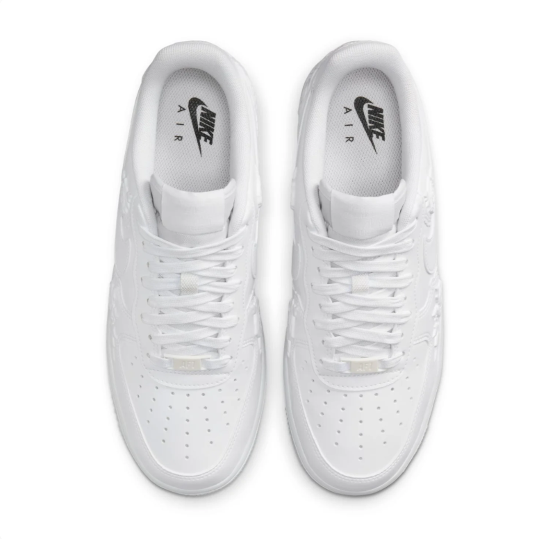 Nike Air Force 1 Low All-White Sneakers with Raised Rose Details