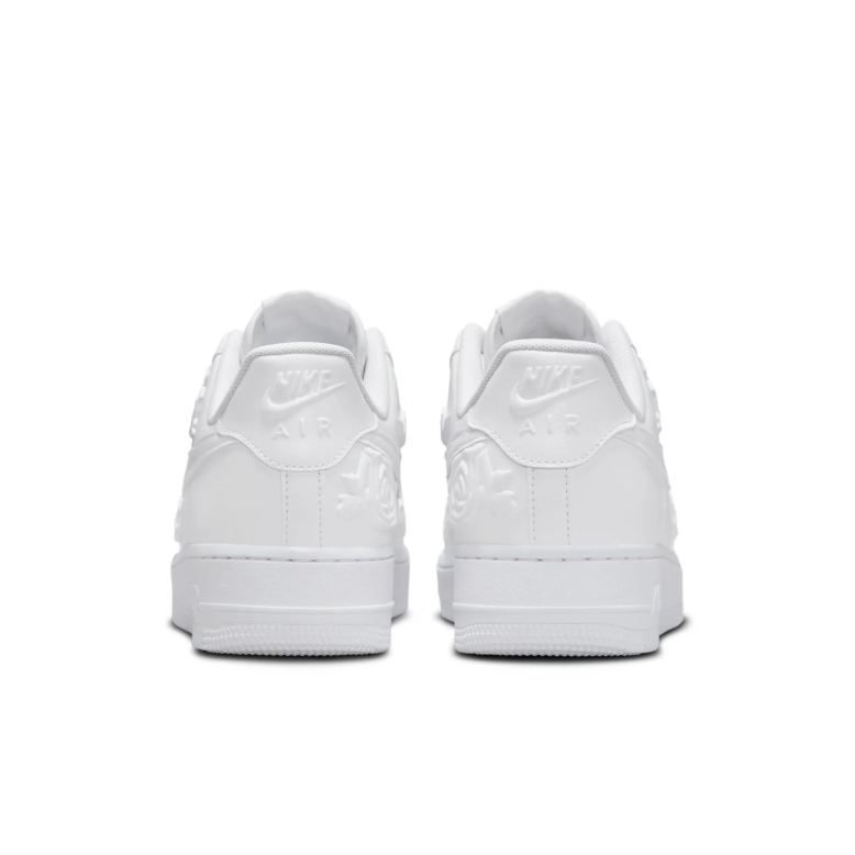 Nike Air Force 1 Low All-White Sneakers with Raised Rose Details