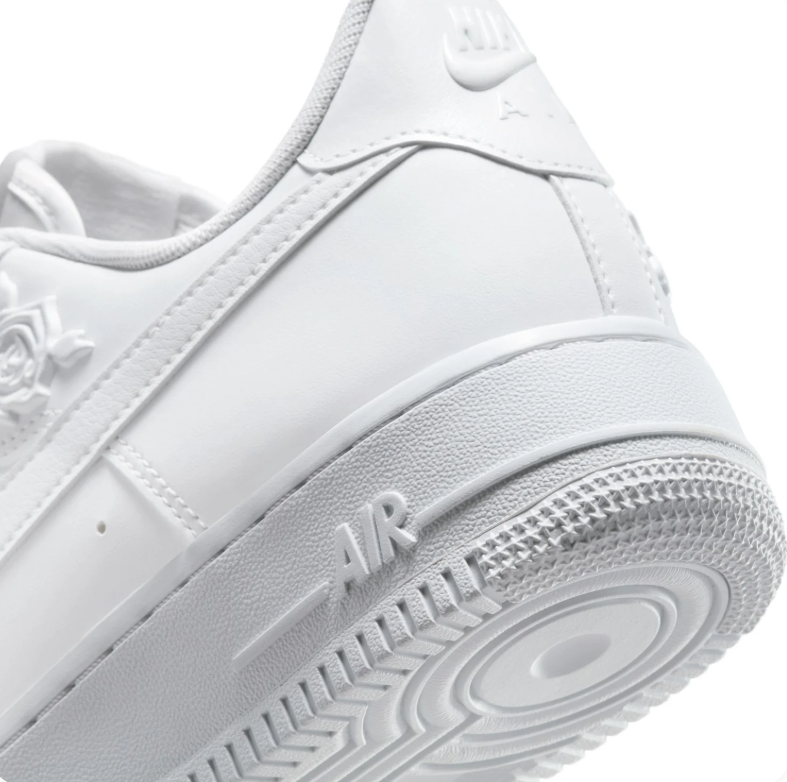 Nike Air Force 1 Low All-White Sneakers with Raised Rose Details