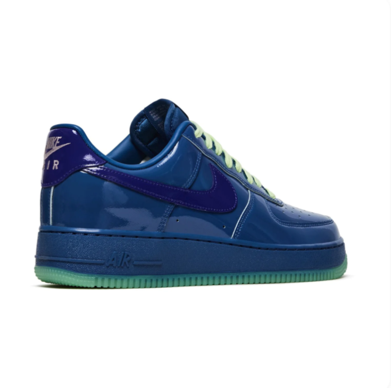 Nike Air Force 1 Low Glossy Blue & Purple Sneakers with Green Accents