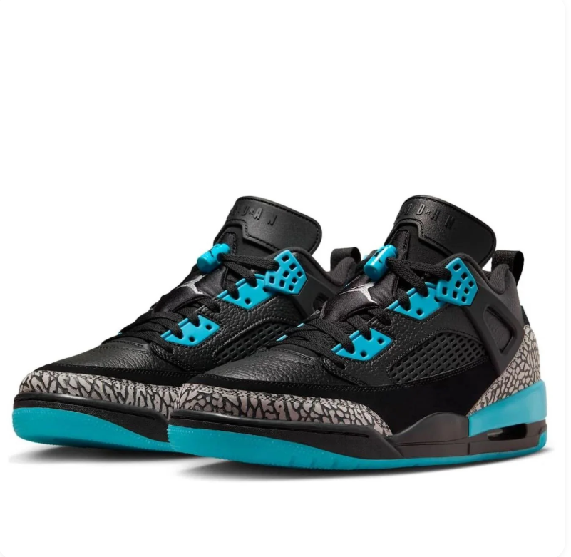 Air Jordan Spizike Low Black & Turquoise Elephant-Print Sneakers