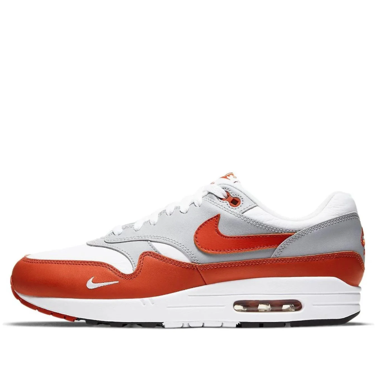 Nike Air Max 1 White, Gray & Rust Red Sneakers