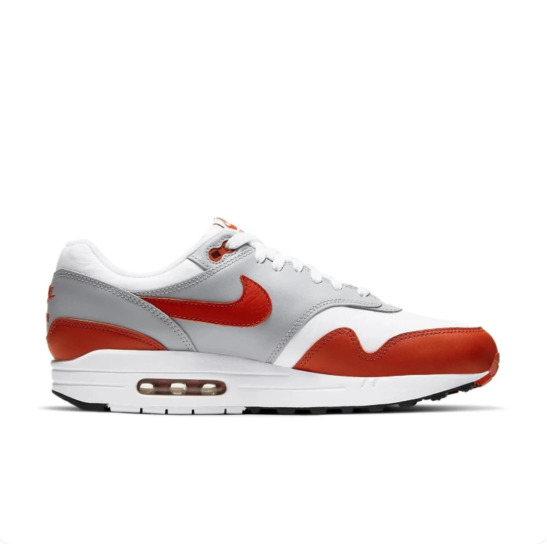 Nike Air Max 1 White, Gray & Rust Red Sneakers