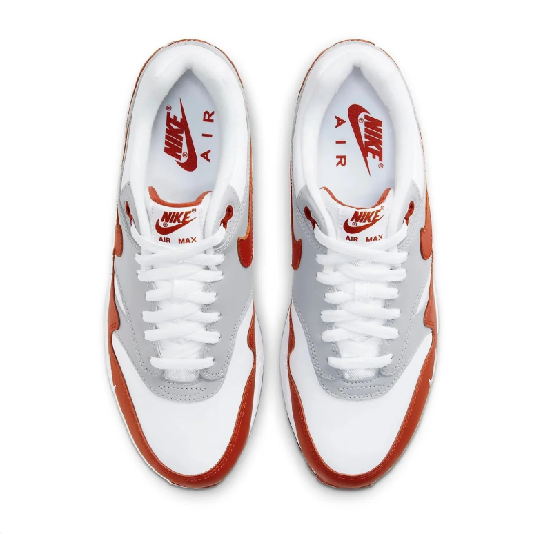 Nike Air Max 1 White, Gray & Rust Red Sneakers
