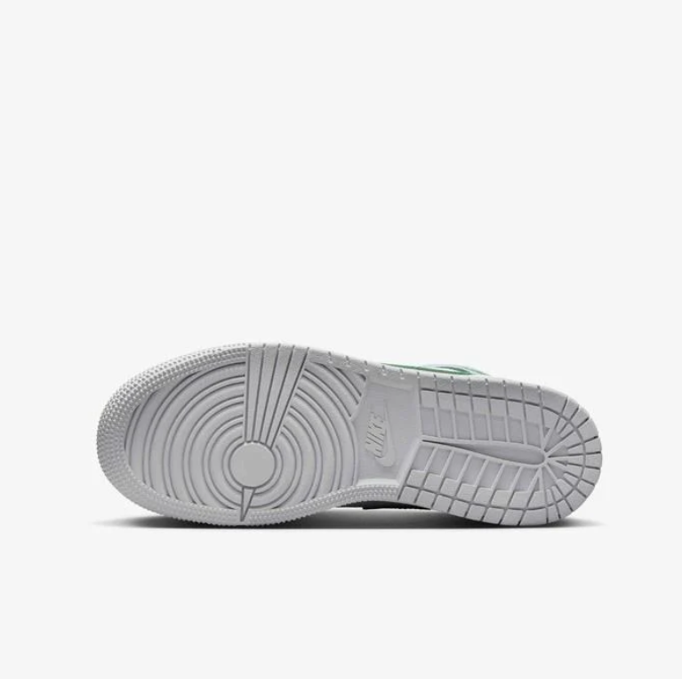 Air Jordan 1 Mid White & Light Gray Sneakers with Green Accents