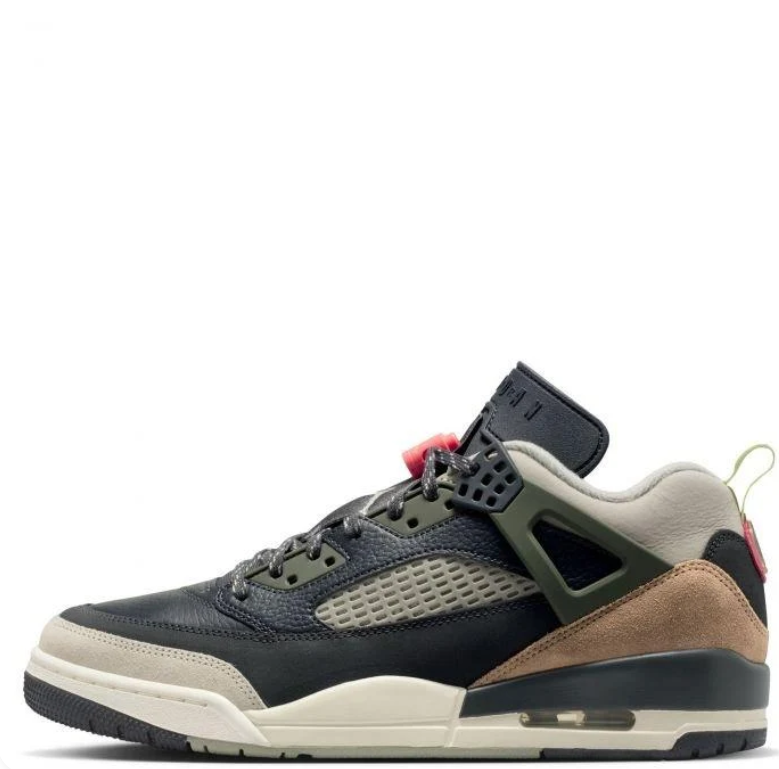 Air Jordan Spizike Low Black & Tan Sneakers with Olive and Coral Accents