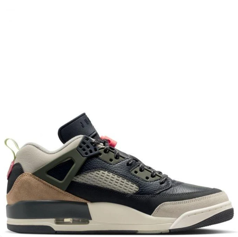 Air Jordan Spizike Low Black & Tan Sneakers with Olive and Coral Accents