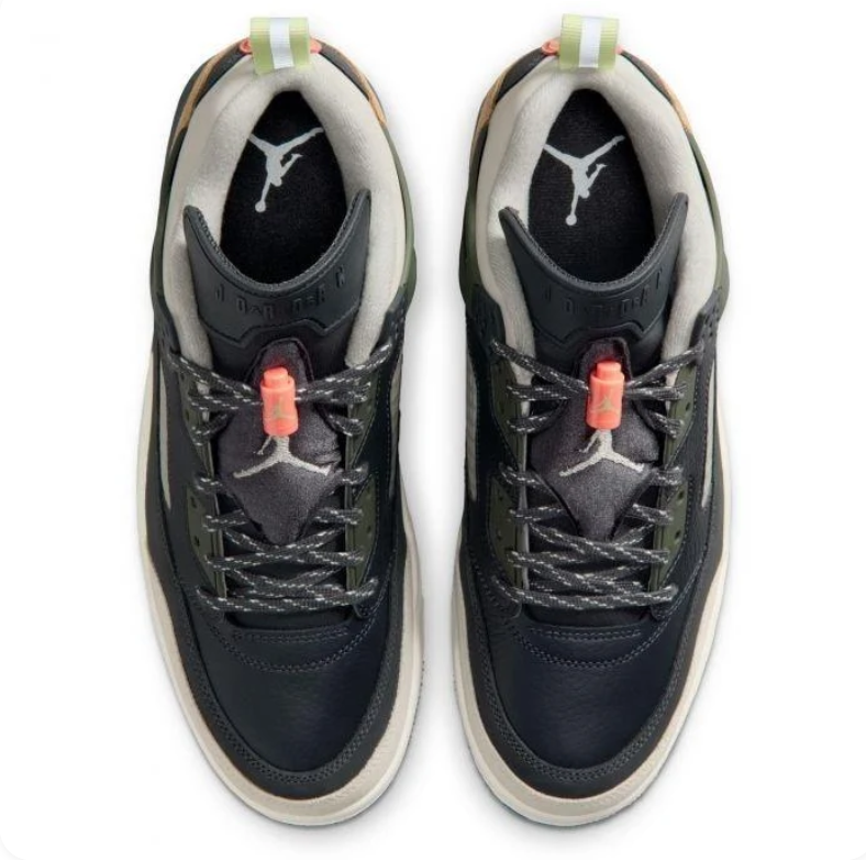 Air Jordan Spizike Low Black & Tan Sneakers with Olive and Coral Accents
