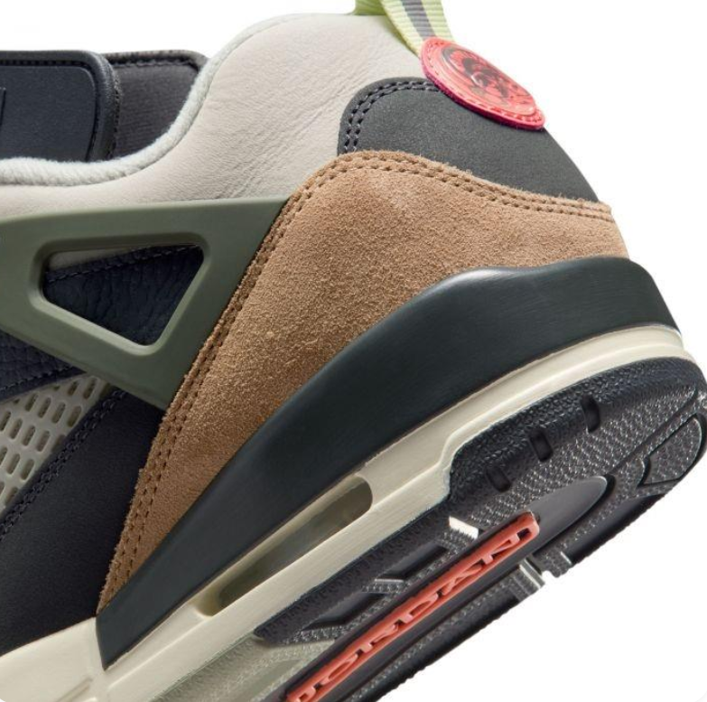 Air Jordan Spizike Low Black & Tan Sneakers with Olive and Coral Accents