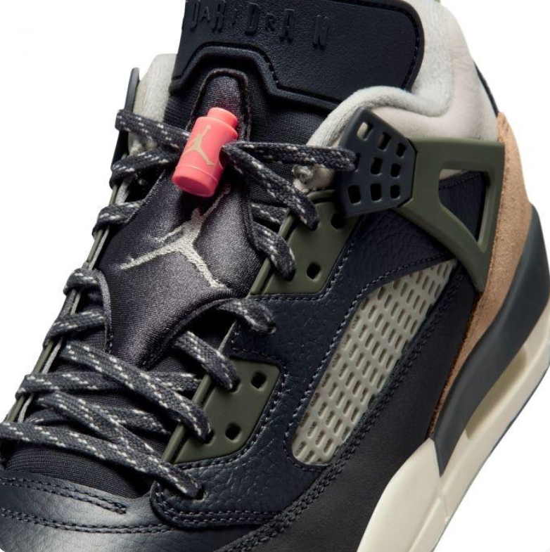 Air Jordan Spizike Low Black & Tan Sneakers with Olive and Coral Accents