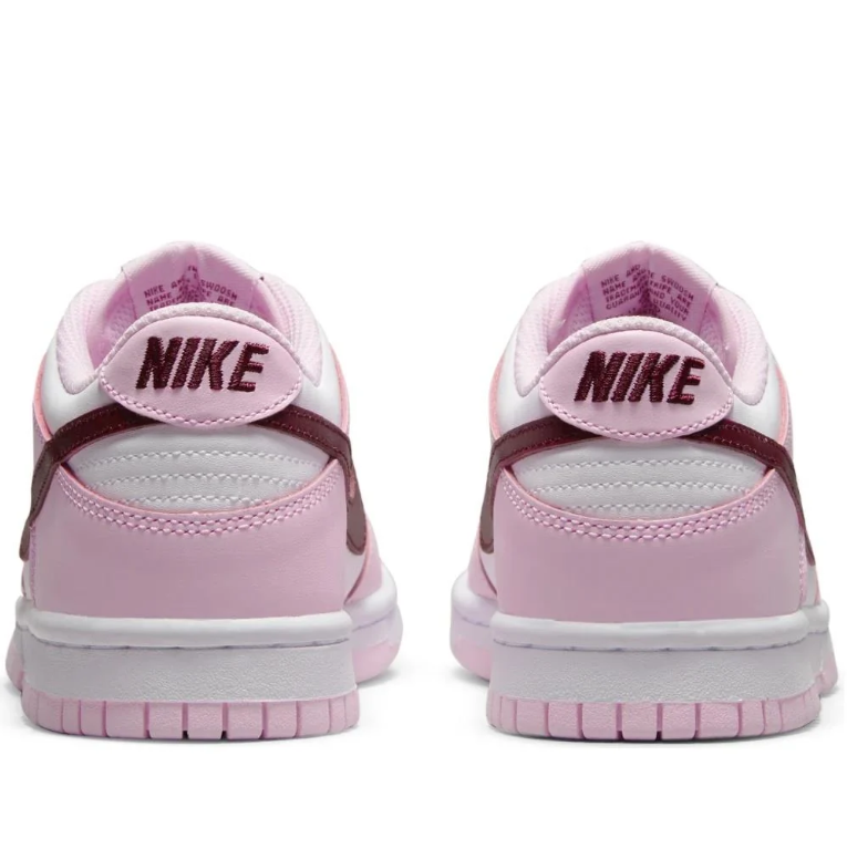 Nike Dunk Low Pink & White Sneakers with Burgundy Swoosh