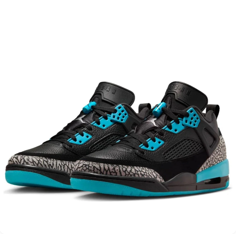 Air Jordan Spizike Low Black & Turquoise Elephant-Print Sneakers