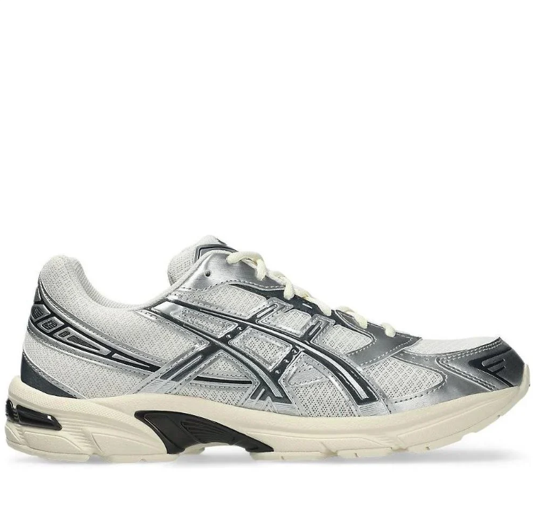 ASICS Silver & White Sneakers with Black Accents and Cream Sole