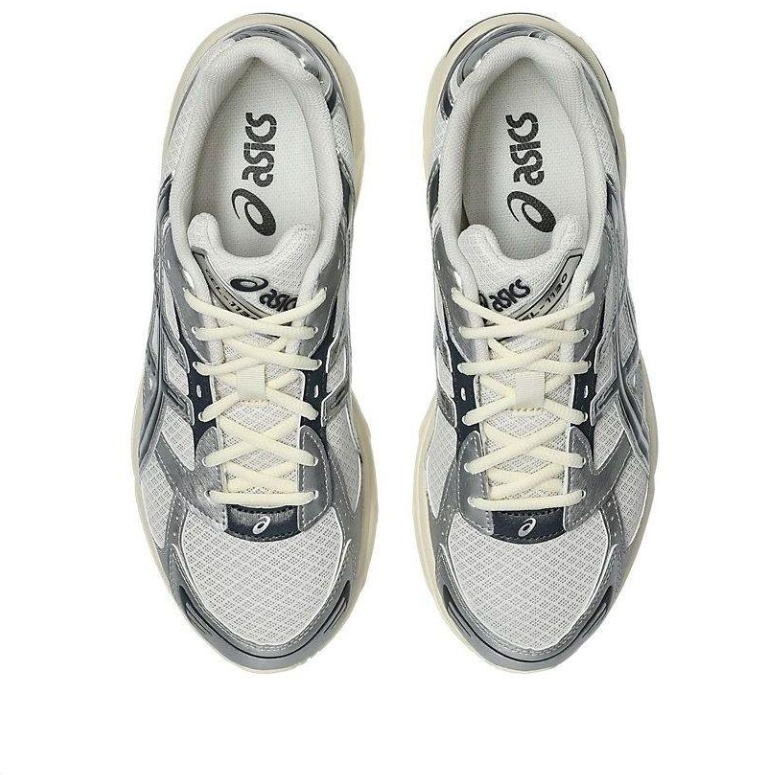 ASICS Silver & White Sneakers with Black Accents and Cream Sole