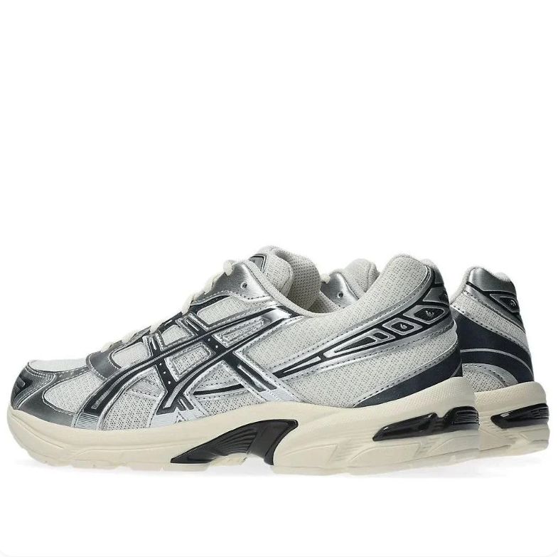 ASICS Silver & White Sneakers with Black Accents and Cream Sole
