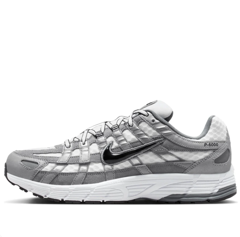 Nike P-6000 Gray & White Sneakers with Black Swoosh