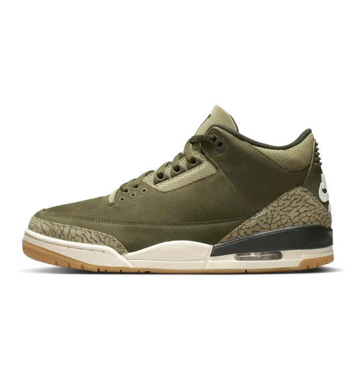 Air Jordan 3 Olive Sneakers with Elephant-Print Details & Gum Outsole