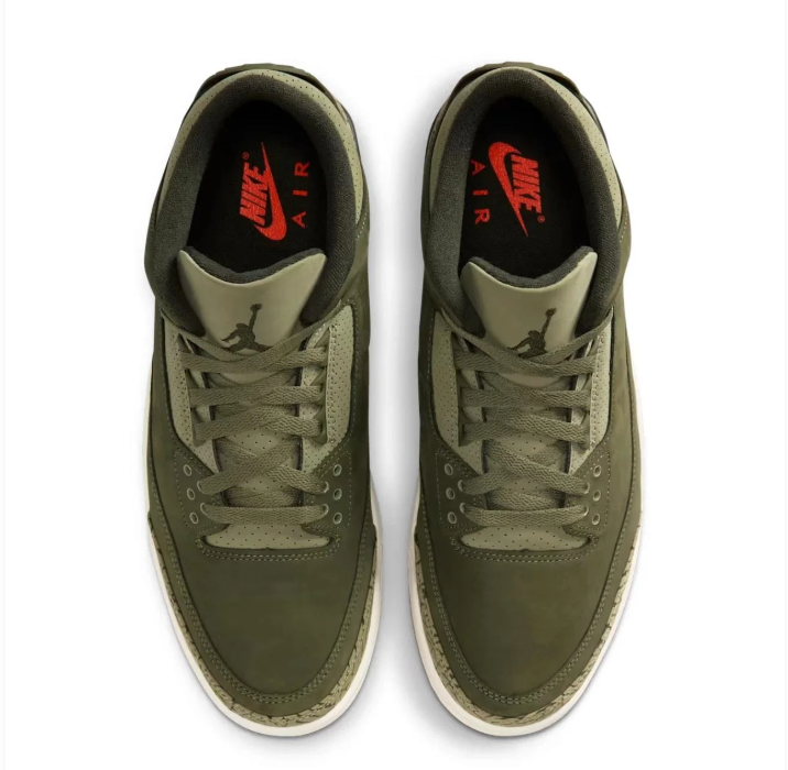 Air Jordan 3 Olive Sneakers with Elephant-Print Details & Gum Outsole
