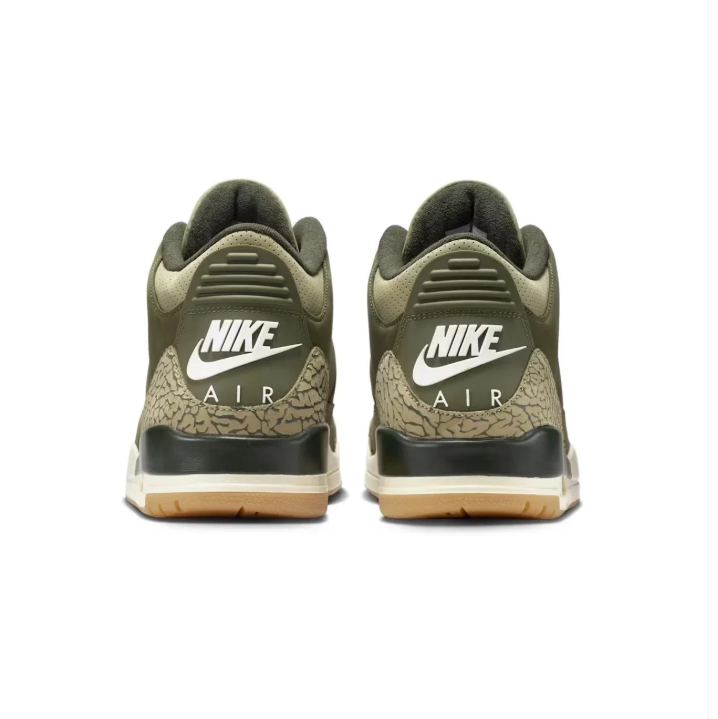 Air Jordan 3 Olive Sneakers with Elephant-Print Details & Gum Outsole