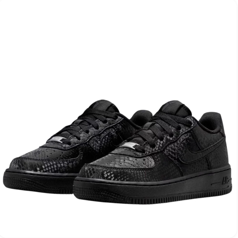 Nike Air Force 1 Low Black Snakeskin-Pattern Sneakers with 8 & 24 Heel Details