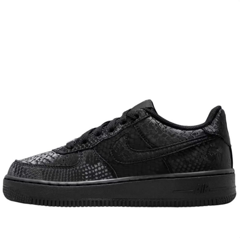 Nike Air Force 1 Low Black Snakeskin-Pattern Sneakers with 8 & 24 Heel Details