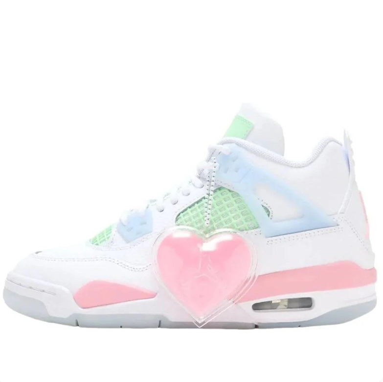 Air Jordan 4 White Sneakers with Pink, Mint & Blue Accents