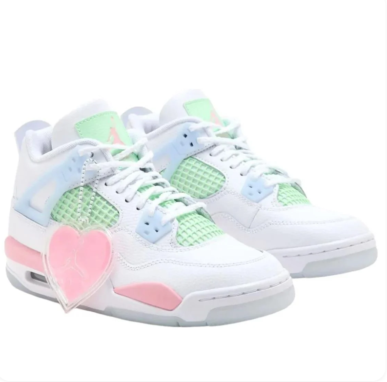 Air Jordan 4 White Sneakers with Pink, Mint & Blue Accents