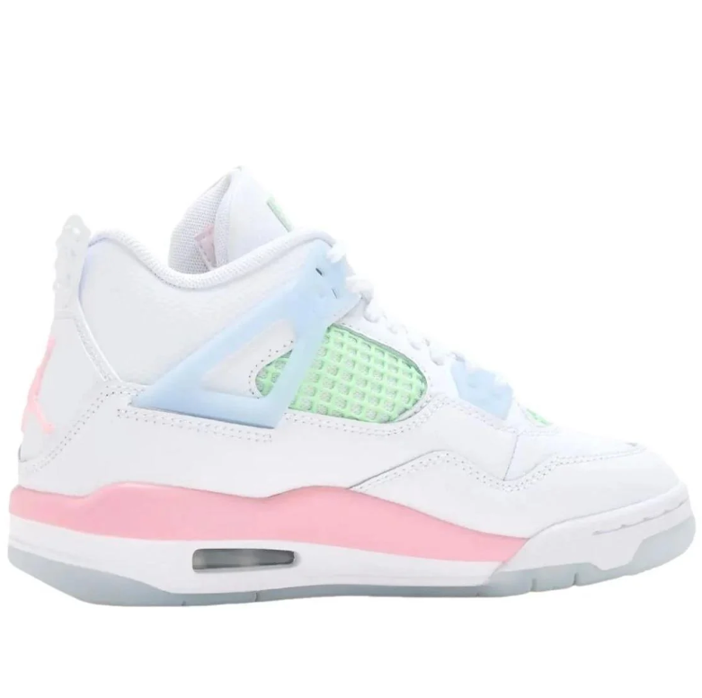 Air Jordan 4 White Sneakers with Pink, Mint & Blue Accents