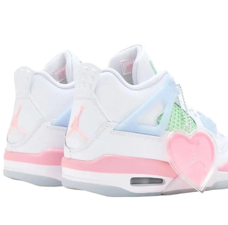 Air Jordan 4 White Sneakers with Pink, Mint & Blue Accents