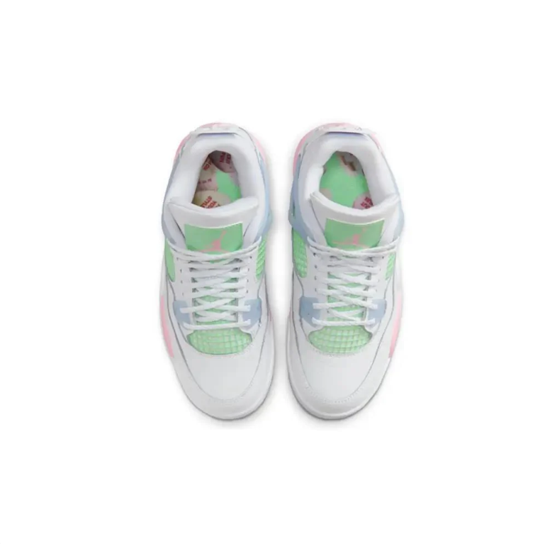 Air Jordan 4 White Sneakers with Pink, Mint & Blue Accents