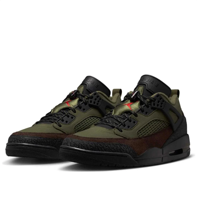 Air Jordan Olive & Brown Sneakers with Black Elephant-Print Details