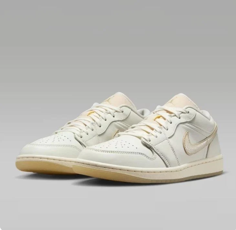 Air Jordan 1 Low White & Cream Sneakers with Gum Outsole