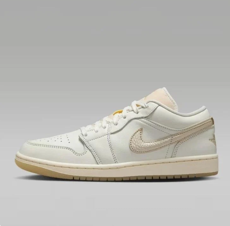Air Jordan 1 Low White & Cream Sneakers with Gum Outsole
