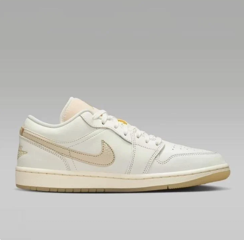 Air Jordan 1 Low White & Cream Sneakers with Gum Outsole