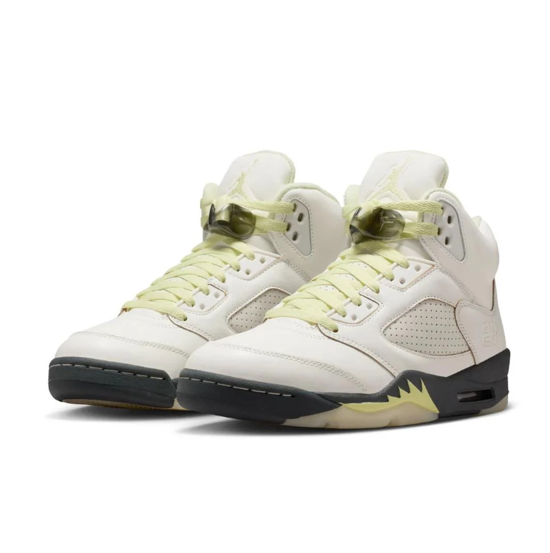 Air Jordan 5 Off-White Sneakers with Pale Yellow Accents