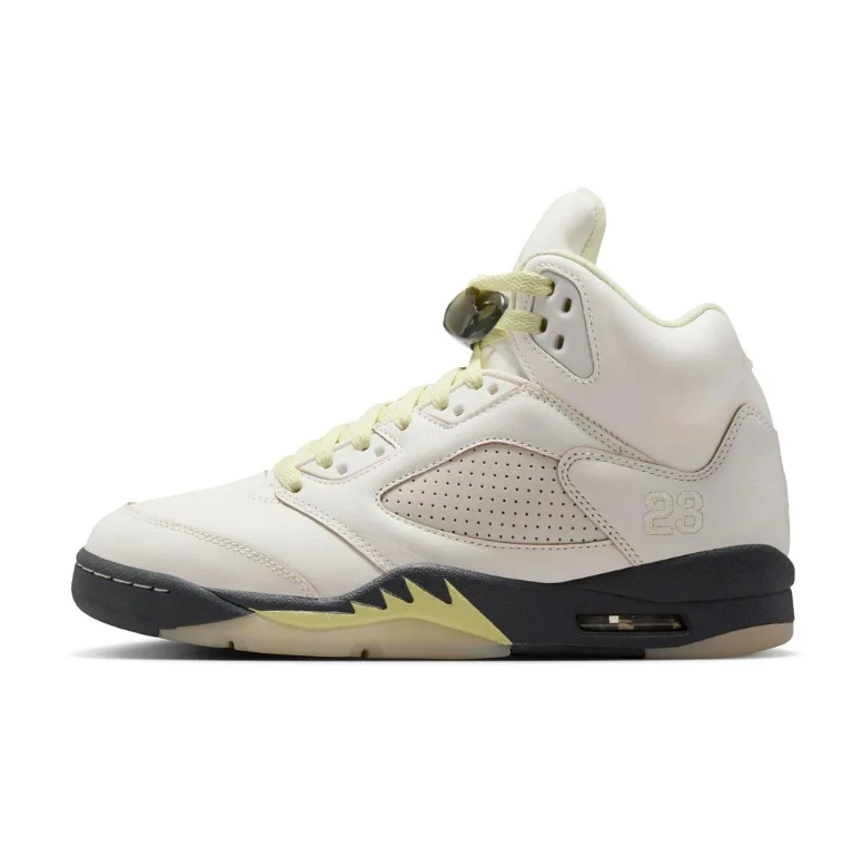 Air Jordan 5 Off-White Sneakers with Pale Yellow Accents