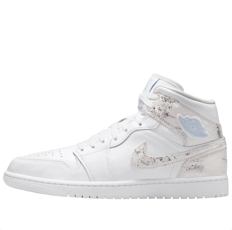 Air Jordan 1 Mid White Sneakers with Silver-Tone Accents