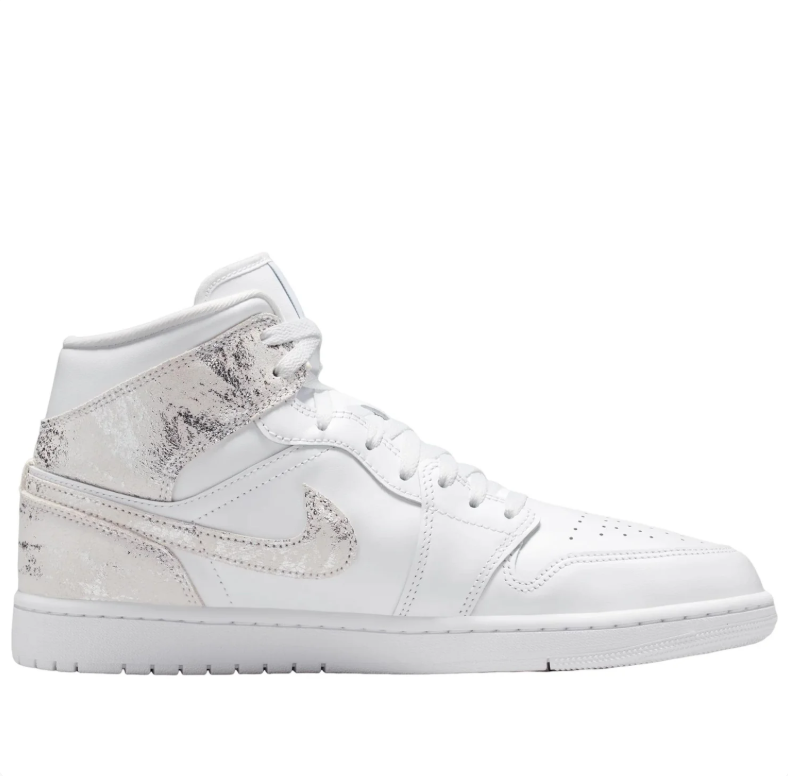 Air Jordan 1 Mid White Sneakers with Silver-Tone Accents